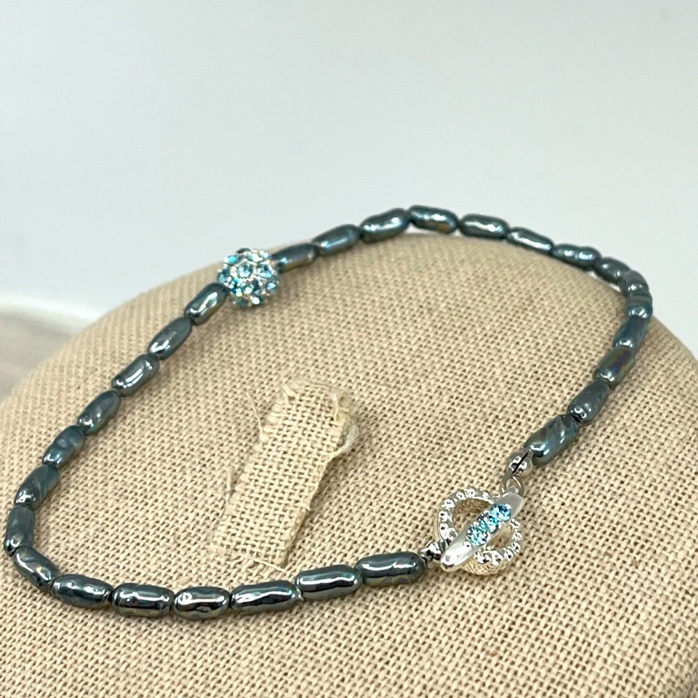 Vintage Hematite and Rhinestone Accented Bracelet – 8” - Picture 2 of 16